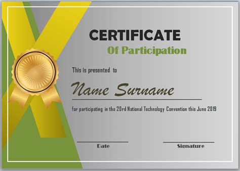 editable certificate of participation template word